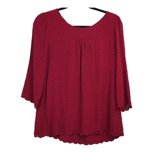 MAEVE Burgundy Swiss Dot‎ Maroon Scalloped Edge Blouse Size 10 - Picture 1 of 10